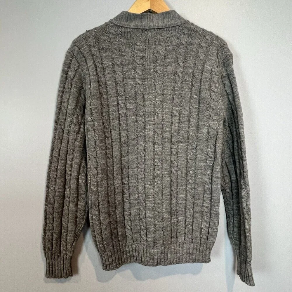 Mens Vintage Gray Cardigan Sweater Jantzen Country Squire Size Large Grandpa